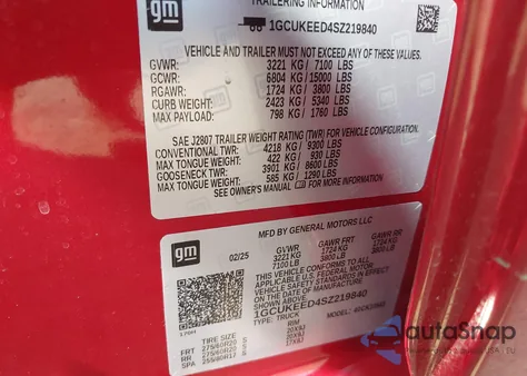 2025 Chevrolet Silverado 1500 4Wd Short Bed Rst из США, поврежденный, VIN 1GCUKEED4SZ219840